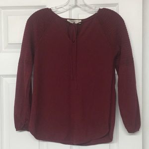 Ann Taylor LOFT Wool Blend BoHo Sleeves Burgundy Sweater Tie Neckline Sz XSP